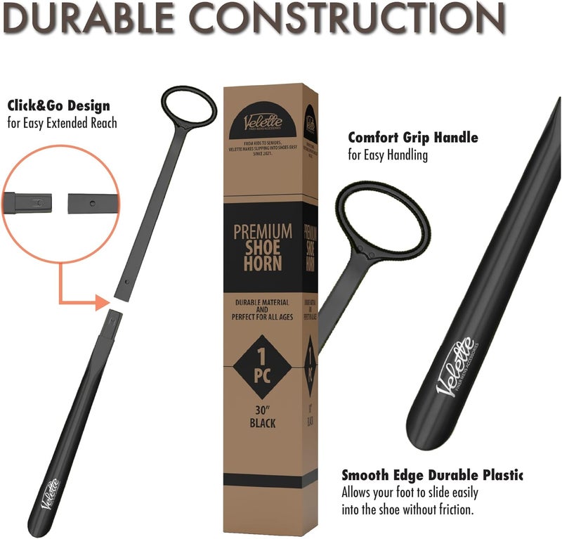 Velette 30" Extra Long Shoe Horn - Plastic Shoe Horn Long Handle for Seniors, Men, Women & Kids - Boot Horns, Shoehorn Long-Handle, Elderly Must Haves - Shoes Spoon, Helper Stick, Gifts for Seniors - Image 4